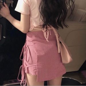 Yesstyle Plaid Zip Up and Double Side Tie Skort